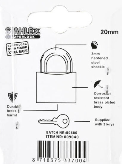 Afbeeldingen van Hangslot superlock 20mm +3sleutels