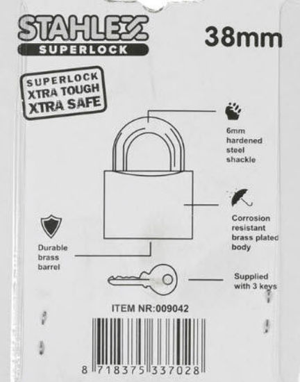 Afbeeldingen van Hangslot superlock 38mm +3sleutels