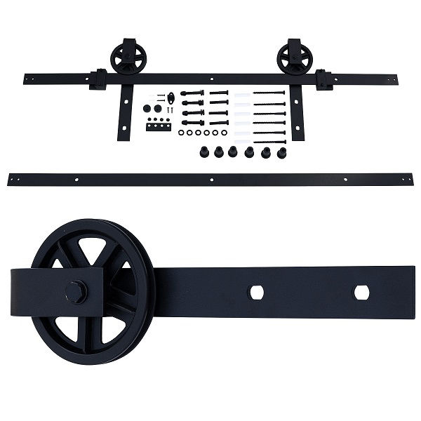 Afbeeldingen van Hangrolset wiel met rail in 2 gedeelten (2000mm)